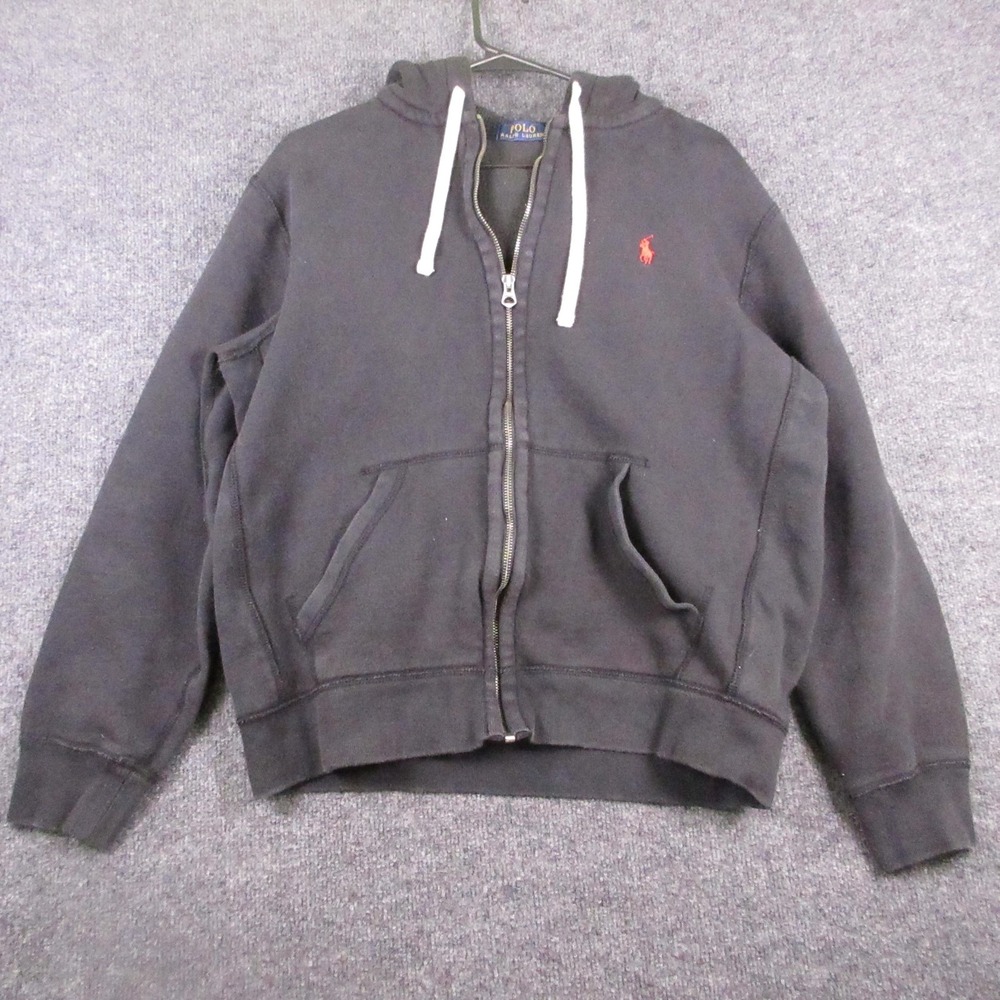 Polo Ralph Lauren Hoodie Mens Large Black Full Zip Fleece Pony Logo Sweatshirt